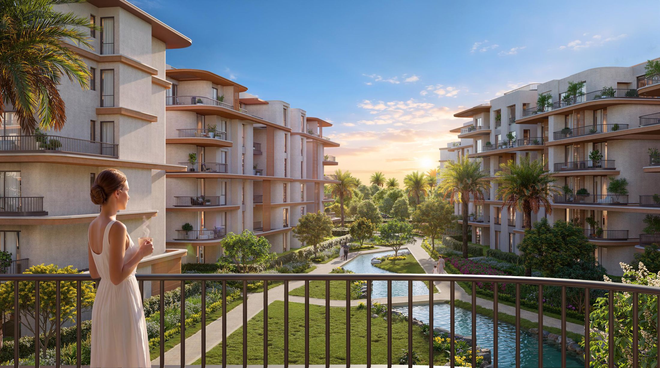 Resident on a balcony overlooking the water